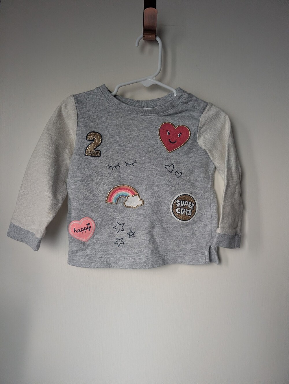 Girls' 24m Grey Pullover Top with Patches - Super Cute